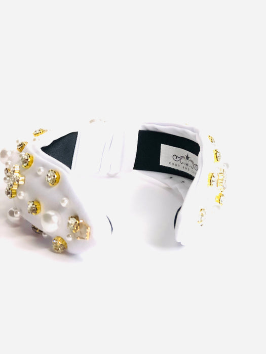 White Eyelet Jeweled with Mini Crosses and Pearls