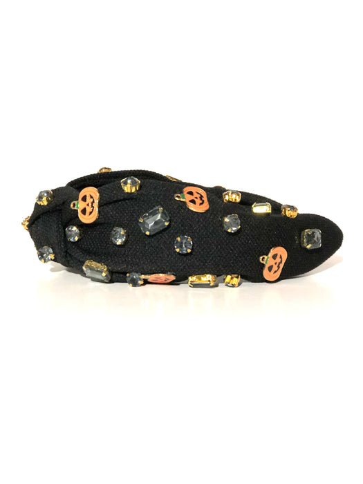 Halloween Be-Jeweled and Enamel Black Bandie with Jack-O-Lanterns and Gray Rhinestones
