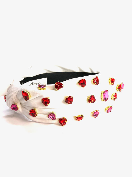 White Velour Jeweled Hearts