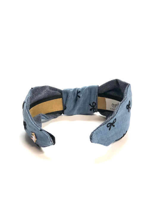 Denim Darling Bow Headband with Pearls