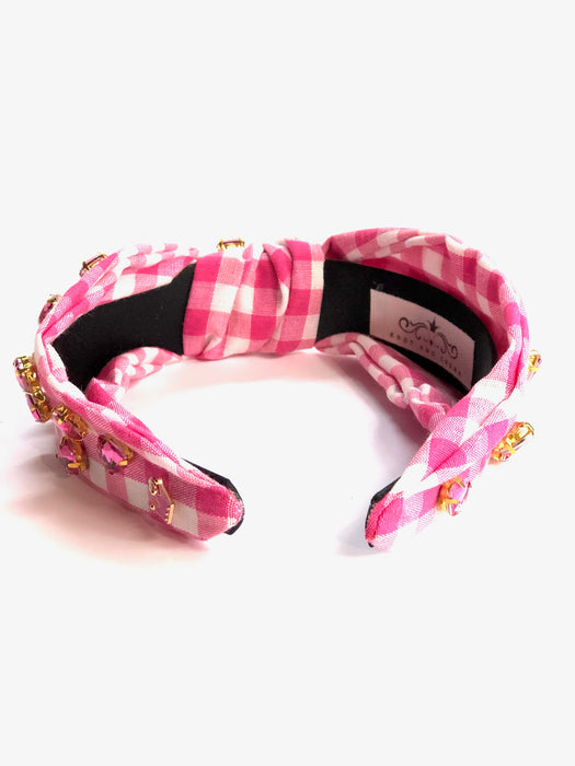 Pink Gingham Jeweled Heart