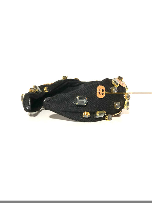 Halloween Be-Jeweled and Enamel Black Bandie with Jack-O-Lanterns and Gray Rhinestones