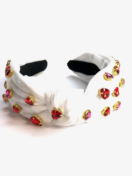 White Velour Jeweled Hearts