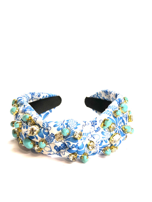 Hues of Blues Floral Print with Turquoise Stones and Embellishments