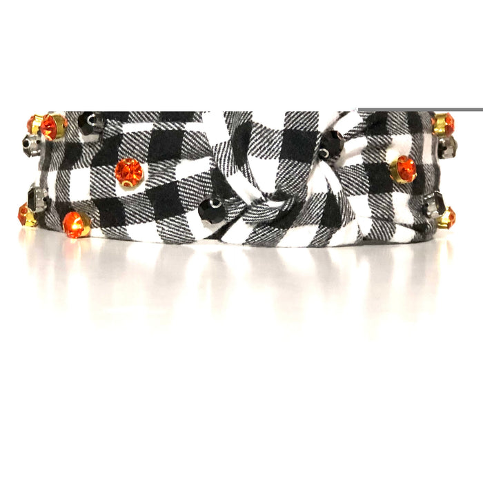 Halloween Black Flannel Buffalo Plaid with Black and Orange Gemstone Embellishments