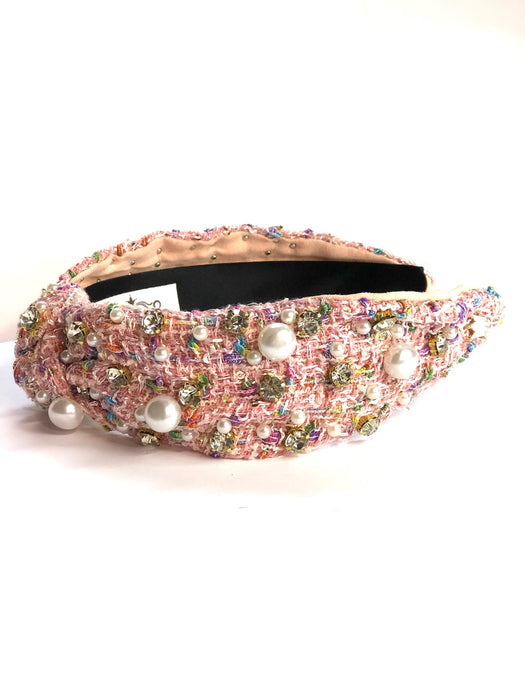 Pink Tweed Pearls and Gems