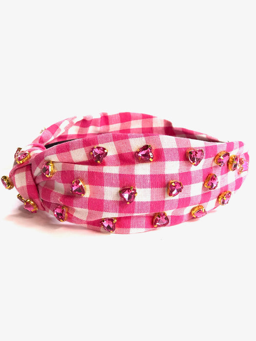 Pink Gingham Jeweled Heart