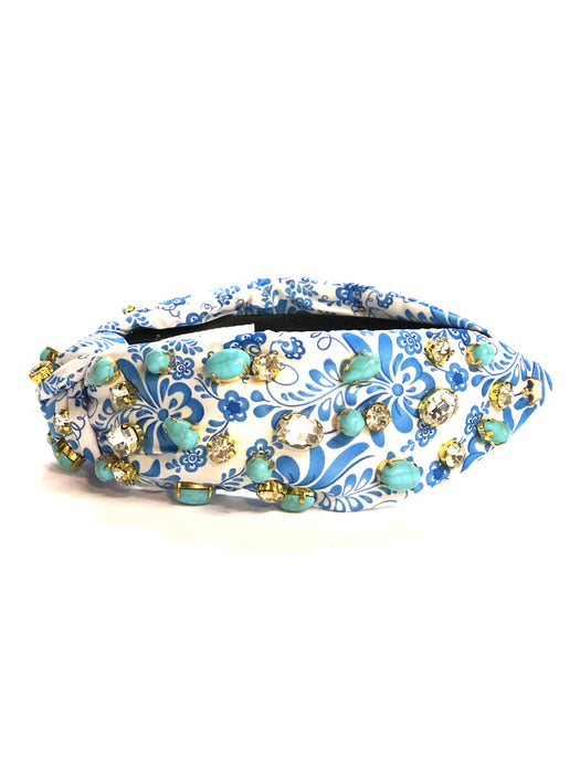 Hues of Blues Floral Print with Turquoise Stones and Embellishments