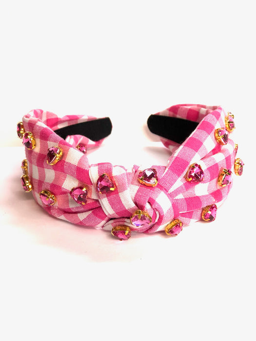 Pink Gingham Jeweled Heart
