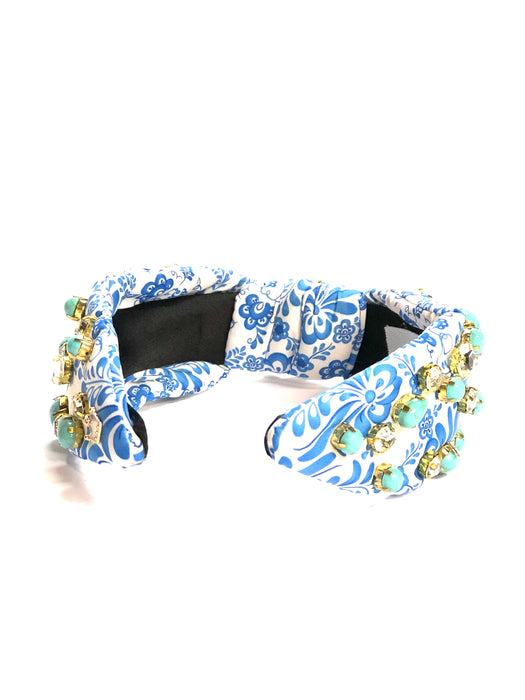 Hues of Blues Floral Print with Turquoise Stones and Embellishments