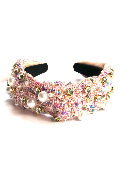 Pink Tweed Pearls and Gems