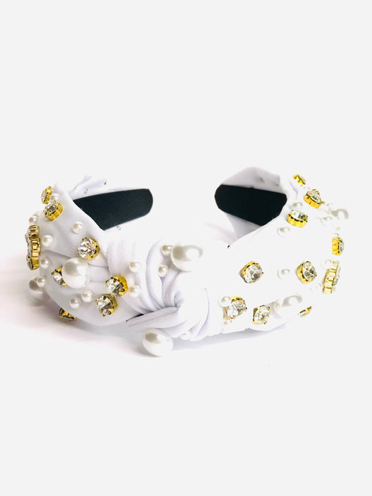White Eyelet Jeweled with Mini Crosses and Pearls