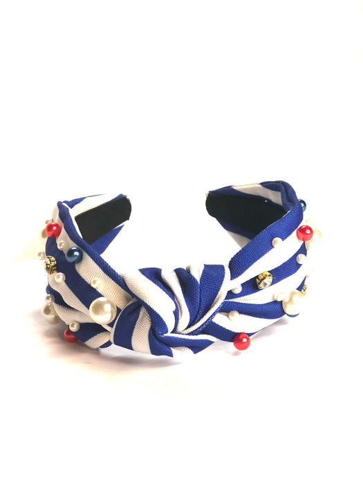 Blue and White Stripe Canvas with Red, White and Blue Pearls
