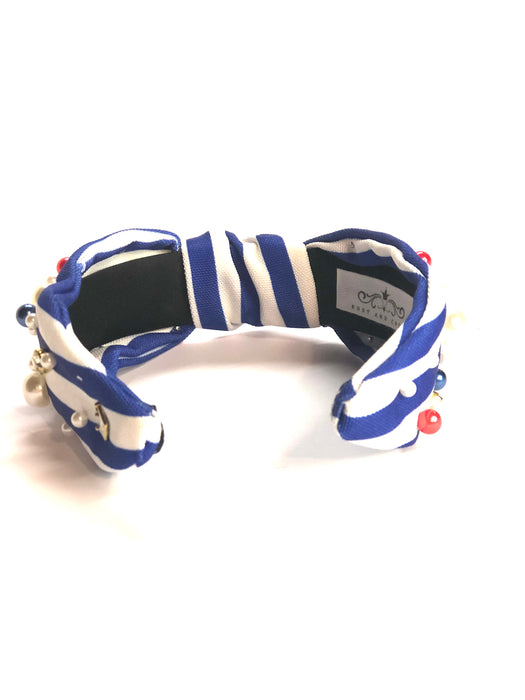 Blue and White Stripe Canvas with Red, White and Blue Pearls
