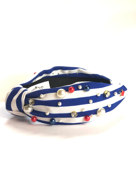 Blue and White Stripe Canvas with Red, White and Blue Pearls